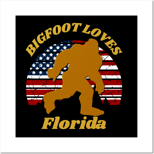 Bigfoot loves America and Florida too Wall Art by Scovel Design Shop